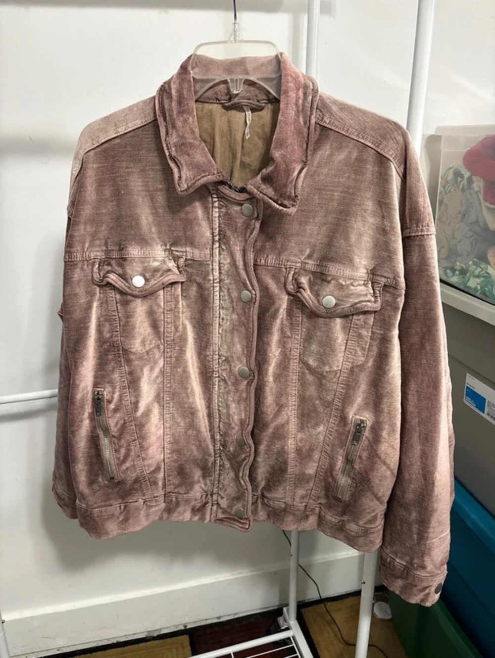 Free People Shimmer Velvet Trucker Jacket Mauve/Brown Size XS/S Oversized Coat